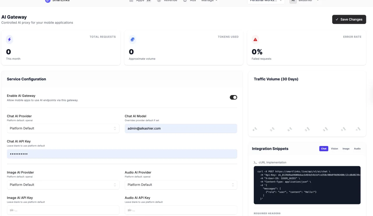 AI Gateway workspace preview in SmartLinks